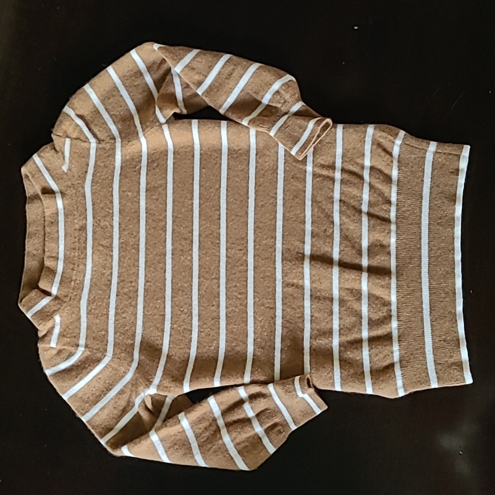 J Crew tan and white stripe sweater